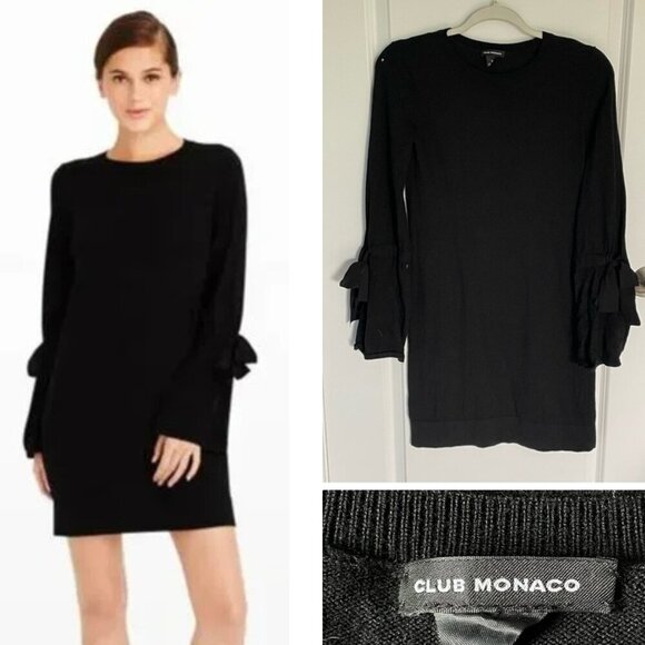 Club Monaco Black Sohrab Bow Tie Sleeve Mini Sweater Dress- 47023 - Picture 1 of 16